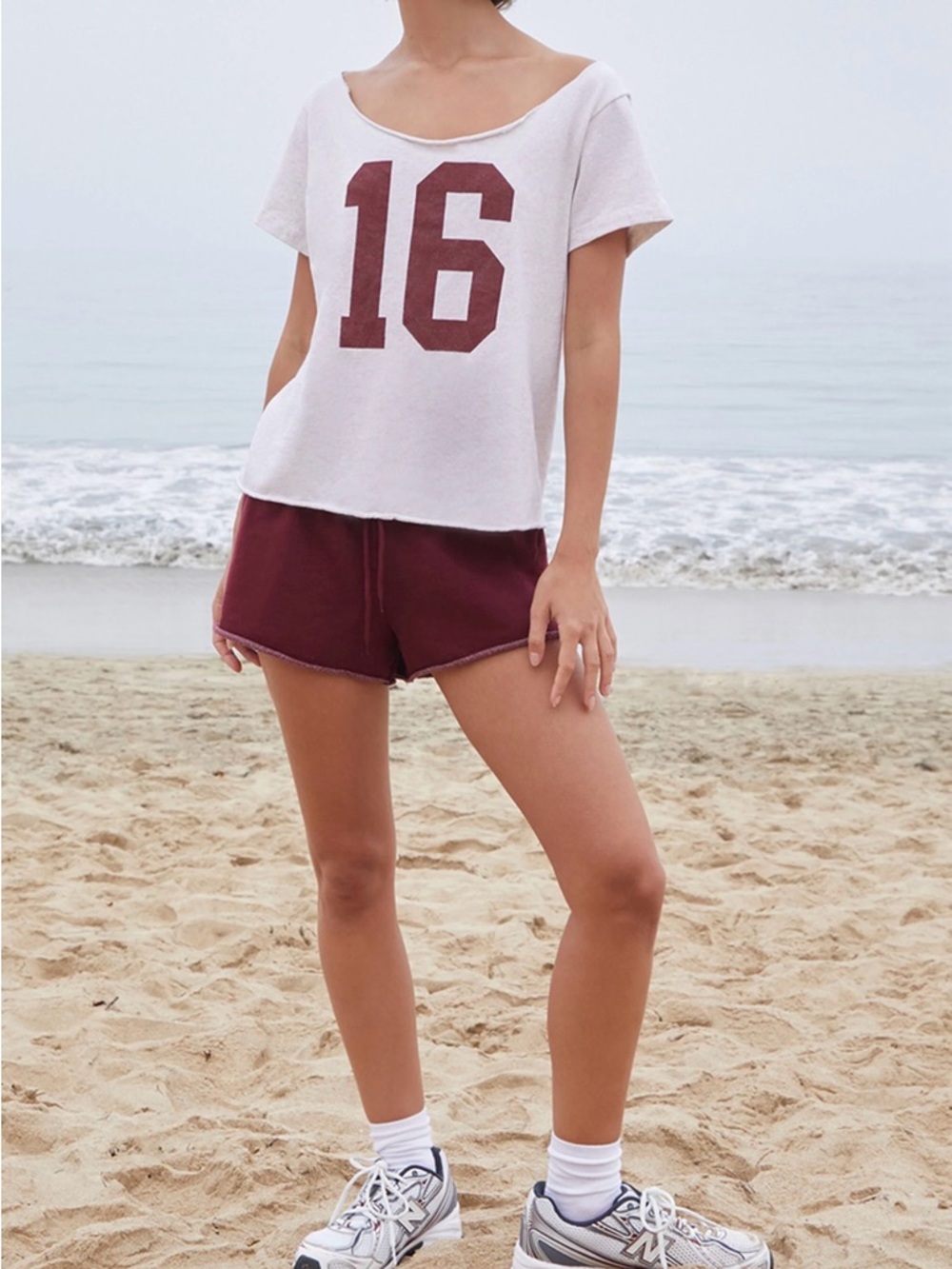 PacSun White Short Sleeve Tee with Maroon '16' Graphic